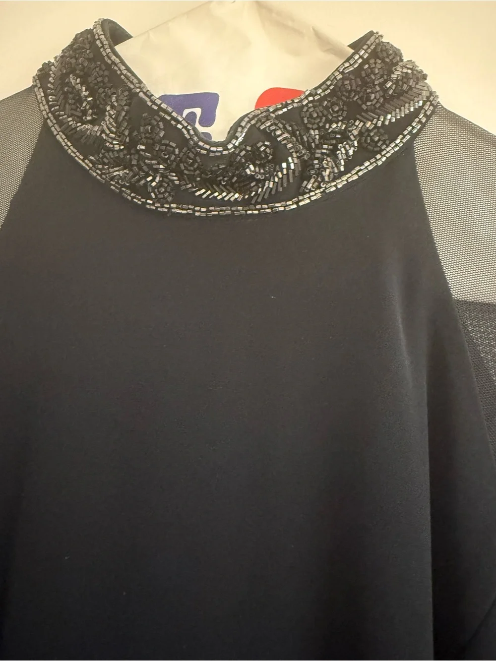 Oleg Cassini Black Long Sheer-Sleeve Evening Gown